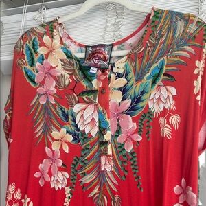 Johnny Was Red Floral Midi Dress
